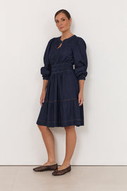 Violette Long Sleeve Short Denim Dress (Denim)