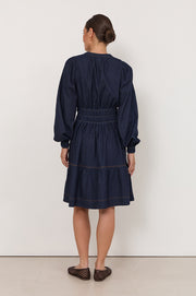 Violette Long Sleeve Short Denim Dress (Denim)