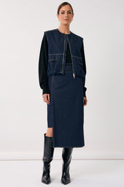 Cindy Zip Front Vest (Denim)
