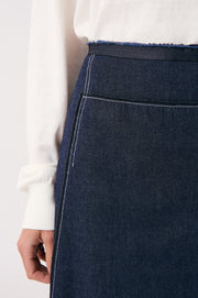 Yuliana Asymmetric Midi Skirt (Denim)