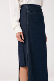 Yuliana Asymmetric Midi Skirt (Denim)