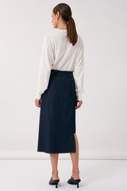 Yuliana Asymmetric Midi Skirt (Denim)