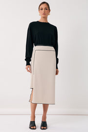 Yuliana Asymmetric Midi Skirt (Stone)