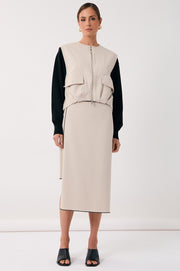 Yuliana Asymmetric Midi Skirt (Stone)