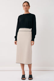 Yuliana Asymmetric Midi Skirt (Stone)