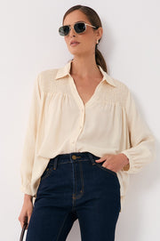 Ginny Shirred Detail Shirt (Cream)