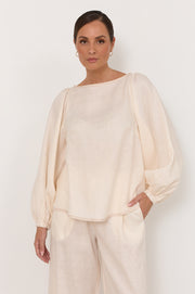 Rowe Boat Neck Linen Top (Champagne)