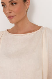 Rowe Boat Neck Linen Top (Champagne)