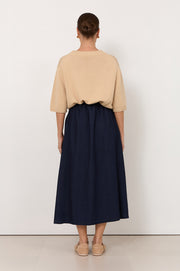 Aspyn Light Weight Denim Midi Skirt (Denim)