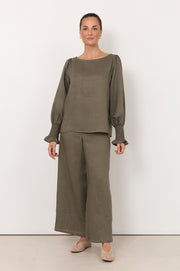 Clover Linen Top (Khaki)