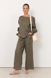Clover Linen Top (Khaki)