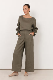 Clover Linen Top (Khaki)