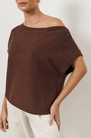 Terrie Angled Neckline Cotton Knit Top (Chocolate)