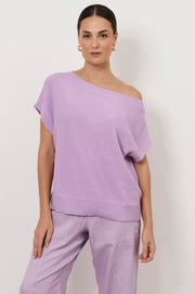 Terrie Angled Neckline Cotton Knit Top (Lilac)