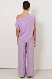 Terrie Angled Neckline Cotton Knit Top (Lilac)