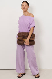 Terrie Angled Neckline Cotton Knit Top (Lilac)