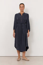 Cece Cupro Shirt Dress (Navy)