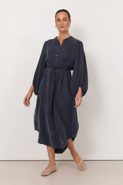 Cece Cupro Shirt Dress (Navy)