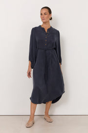 Cece Cupro Shirt Dress (Navy)