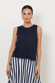 Beau Sleeveless Knit Top (Navy)
