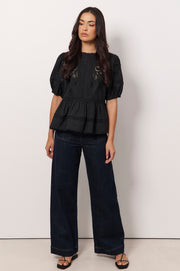 Ophelia Boho Peplum Top (Black)