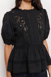Ophelia Boho Peplum Top (Black)