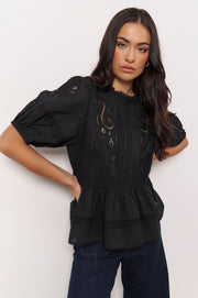 Ophelia Boho Peplum Top (Black)