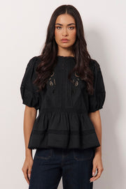 Ophelia Boho Peplum Top (Black)