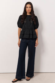 Ophelia Boho Peplum Top (Black)