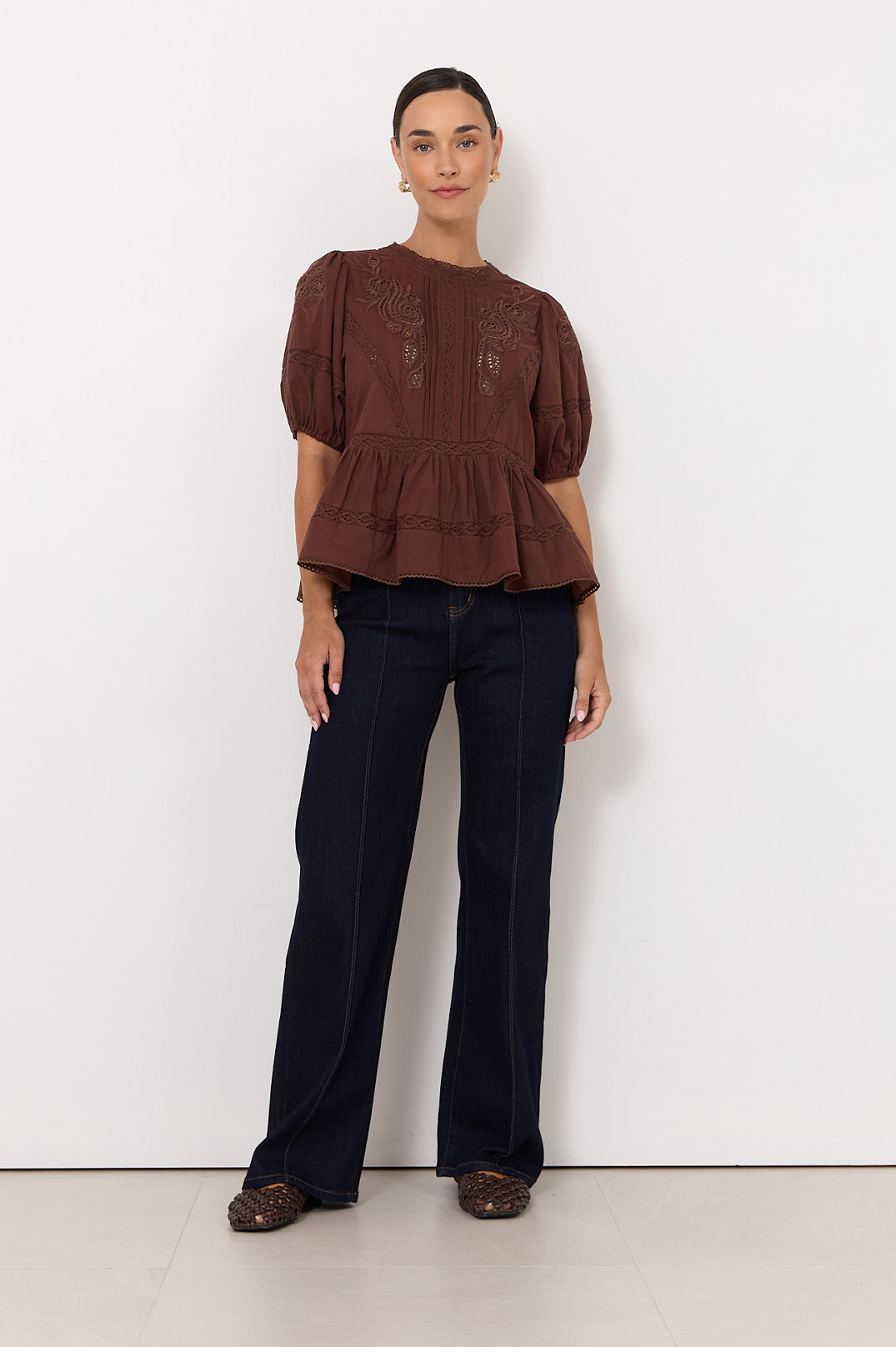 Ophelia Boho Peplum Top in Chocolate | adorne