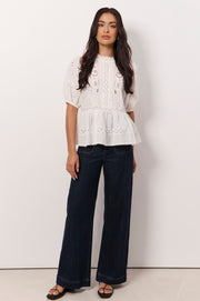Ophelia Boho Peplum Top (White)
