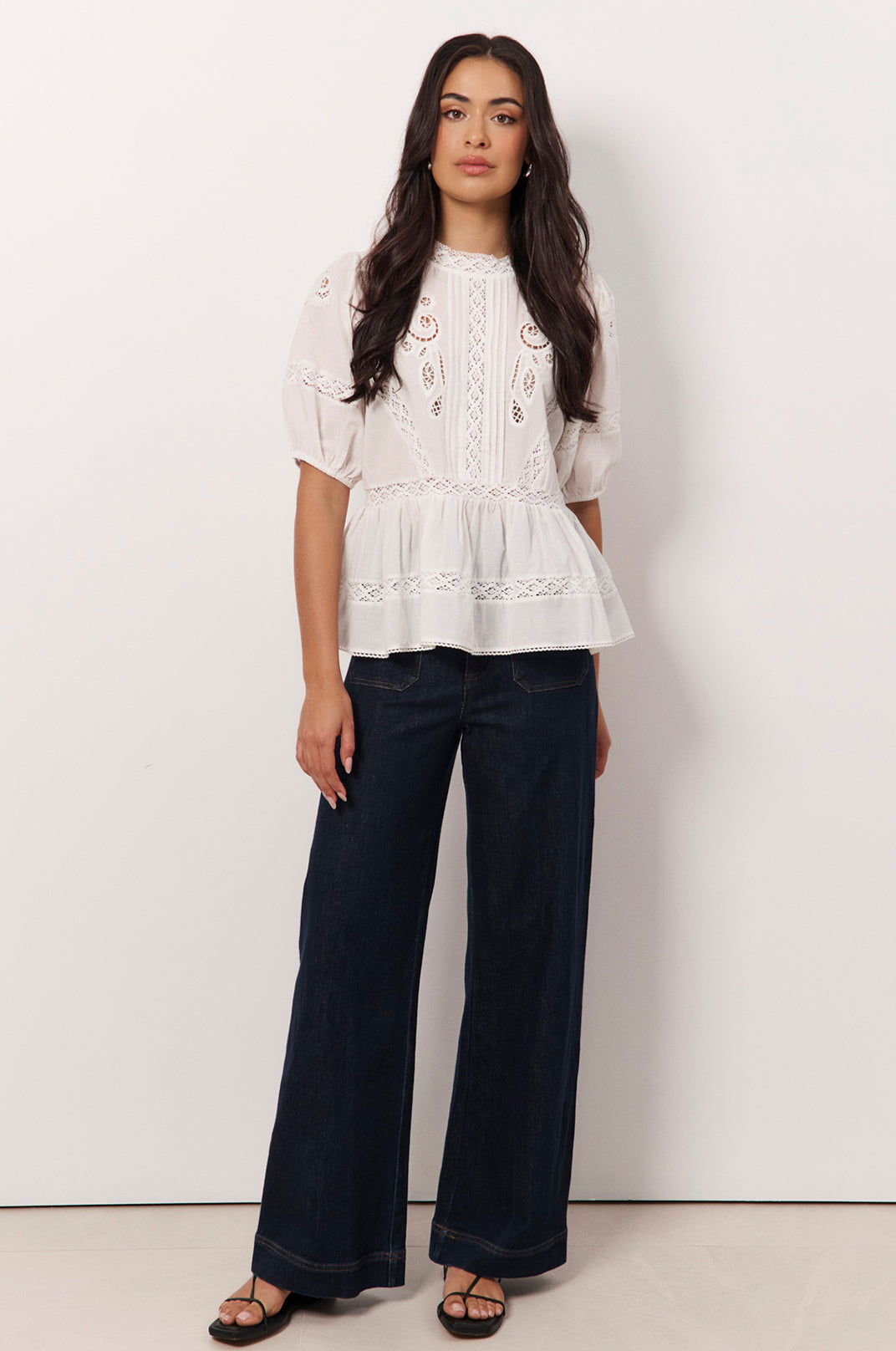 Ophelia Boho Peplum Top in White | adorne