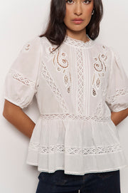 Ophelia Boho Peplum Top (White)