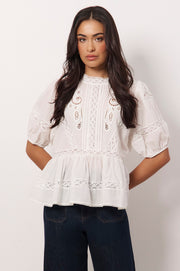 Ophelia Boho Peplum Top (White)
