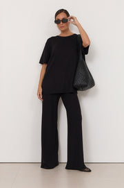 Rochelle Long Line Knit Top (Black)