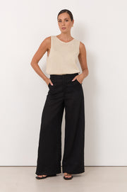 Avalon Wide Leg Linen Pant (Black)