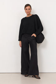 Avalon Wide Leg Linen Pant (Black)