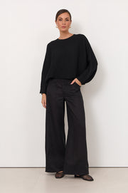 Avalon Wide Leg Linen Pant (Black)