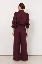 Avalon Wide Leg Linen Pant (Plum)