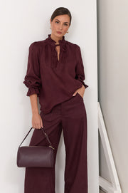Avalon Wide Leg Linen Pant (Plum)