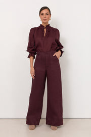 Avalon Wide Leg Linen Pant (Plum)