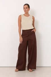 Avalon Wide Leg Linen Pant (Chocolate)