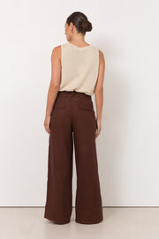 Avalon Wide Leg Linen Pant (Chocolate)