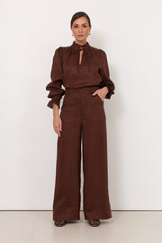 Avalon Wide Leg Linen Pant (Chocolate)