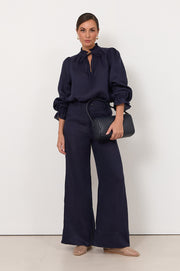 Avalon Wide Leg Linen Pant (Navy)
