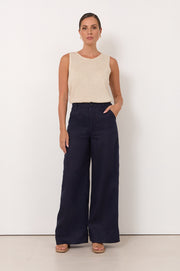 Avalon Wide Leg Linen Pant (Navy)