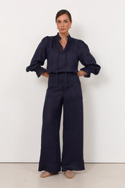 Avalon Wide Leg Linen Pant (Navy)