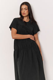 Evren Cap Sleeve Midi Dress (Black)