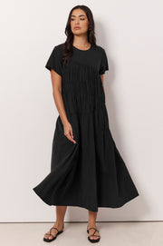 Evren Cap Sleeve Midi Dress (Black)