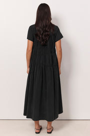 Evren Cap Sleeve Midi Dress (Black)